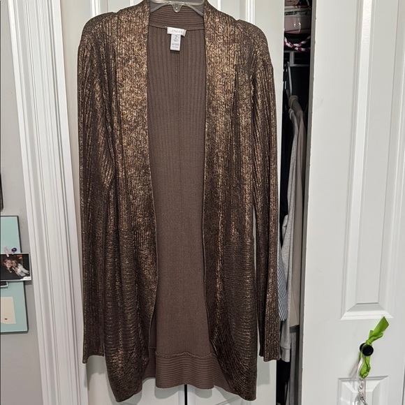 Chico's Brown and Gold Cardigan Sweater with Metallic Sheen - Picture 1 of 7